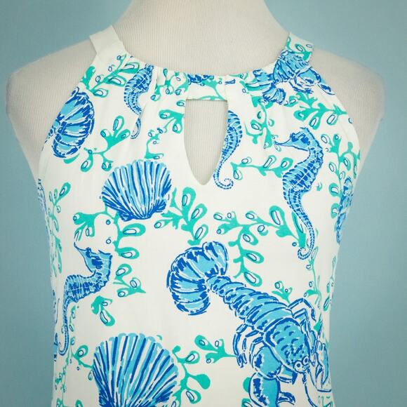 Barbara Gerwit Size Small S Blue Lobster Clam Seahorse Engineered Knit Dress - Picture 2 of 6